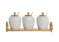 Sugar Bowl DKD Home Decor White Natural Bamboo Porcelain 31 x 9 x 7 cm 4 Pieces-Qubyk USA