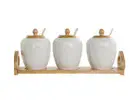 Sugar Bowl DKD Home Decor White Natural Bamboo Porcelain 31 x 9 x 7 cm 4 Pieces-Qubyk USA
